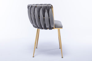 English Elm Modern Glam Velvet Dining Chairs with Gold Metal Frame for Stylish Gathering Spaces Set of 2 Grey W1249P481820