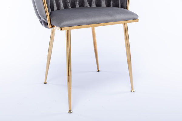 English Elm Modern Glam Velvet Dining Chairs with Gold Metal Frame for Stylish Gathering Spaces Set of 2 Grey W1249P481820