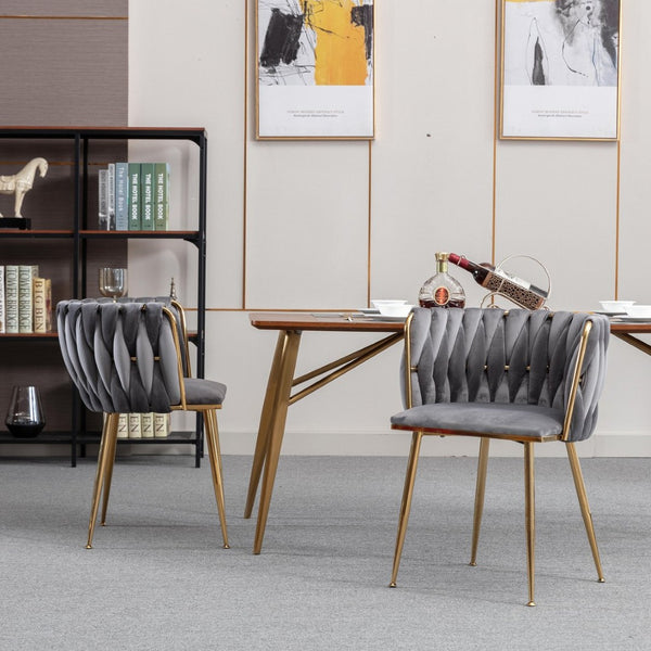 English Elm Modern Glam Velvet Dining Chairs with Gold Metal Frame for Stylish Gathering Spaces Set of 2 Grey W1249P481820