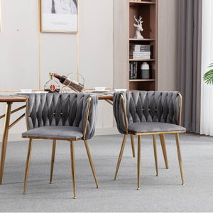English Elm Modern Glam Velvet Dining Chairs with Gold Metal Frame for Stylish Gathering Spaces Set of 2 Grey W1249P481820