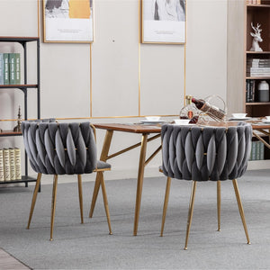 English Elm Modern Glam Velvet Dining Chairs with Gold Metal Frame for Stylish Gathering Spaces Set of 2 Grey W1249P481820