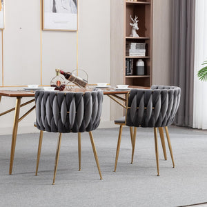 English Elm Modern Glam Velvet Dining Chairs with Gold Metal Frame for Stylish Gathering Spaces Set of 2 Grey W1249P481820