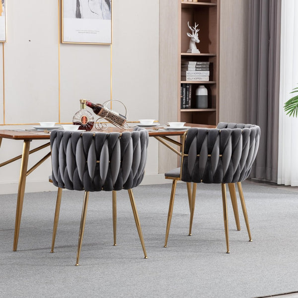 English Elm Modern Glam Velvet Dining Chairs with Gold Metal Frame for Stylish Gathering Spaces Set of 2 Grey W1249P481820