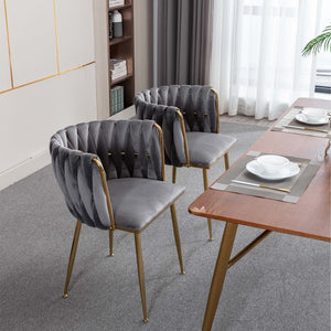 English Elm Modern Glam Velvet Dining Chairs with Gold Metal Frame for Stylish Gathering Spaces Set of 2 Grey W1249P481820