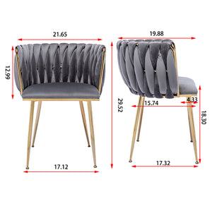 English Elm Modern Glam Velvet Dining Chairs with Gold Metal Frame for Stylish Gathering Spaces Set of 2 Grey W1249P481820