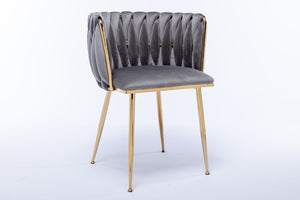 English Elm Modern Glam Velvet Dining Chairs with Gold Metal Frame for Stylish Gathering Spaces Set of 2 Grey W1249P481820