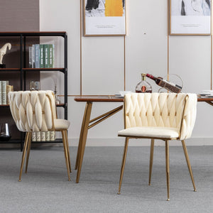 English Elm Modern Glam Velvet Dining Chairs with Gold Metal Frame for Stylish Gathering Spaces Set of 2 Ivory W1249P481822