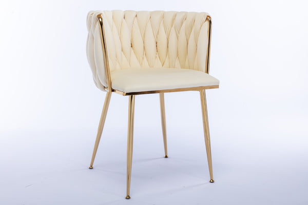 English Elm Modern Glam Velvet Dining Chairs with Gold Metal Frame for Stylish Gathering Spaces Set of 2 Ivory W1249P481822