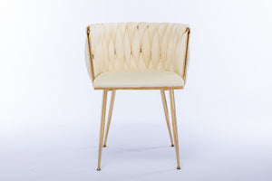English Elm Modern Glam Velvet Dining Chairs with Gold Metal Frame for Stylish Gathering Spaces Set of 2 Ivory W1249P481822