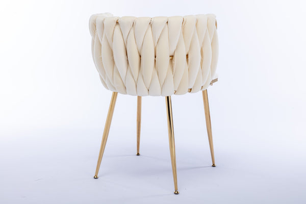 English Elm Modern Glam Velvet Dining Chairs with Gold Metal Frame for Stylish Gathering Spaces Set of 2 Ivory W1249P481822