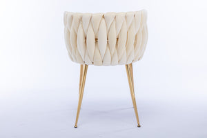 English Elm Modern Glam Velvet Dining Chairs with Gold Metal Frame for Stylish Gathering Spaces Set of 2 Ivory W1249P481822