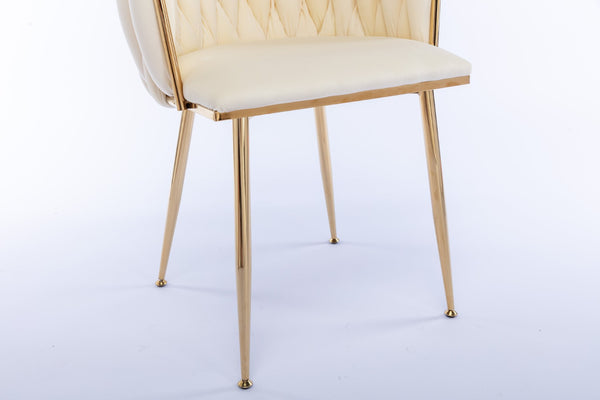 English Elm Modern Glam Velvet Dining Chairs with Gold Metal Frame for Stylish Gathering Spaces Set of 2 Ivory W1249P481822