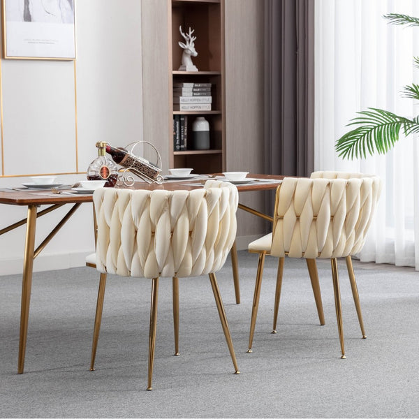 English Elm Modern Glam Velvet Dining Chairs with Gold Metal Frame for Stylish Gathering Spaces Set of 2 Ivory W1249P481822