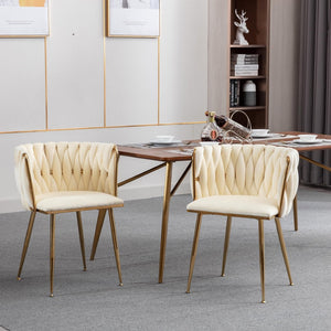 English Elm Modern Glam Velvet Dining Chairs with Gold Metal Frame for Stylish Gathering Spaces Set of 2 Ivory W1249P481822