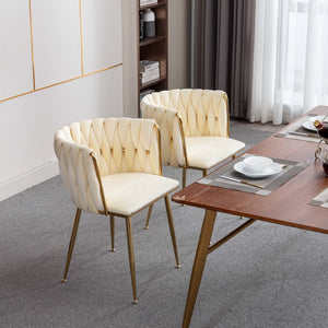 English Elm Modern Glam Velvet Dining Chairs with Gold Metal Frame for Stylish Gathering Spaces Set of 2 Ivory W1249P481822