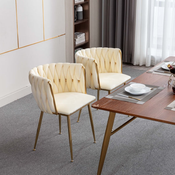 English Elm Modern Glam Velvet Dining Chairs with Gold Metal Frame for Stylish Gathering Spaces Set of 2 Ivory W1249P481822
