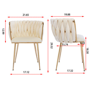 English Elm Modern Glam Velvet Dining Chairs with Gold Metal Frame for Stylish Gathering Spaces Set of 2 Ivory W1249P481822
