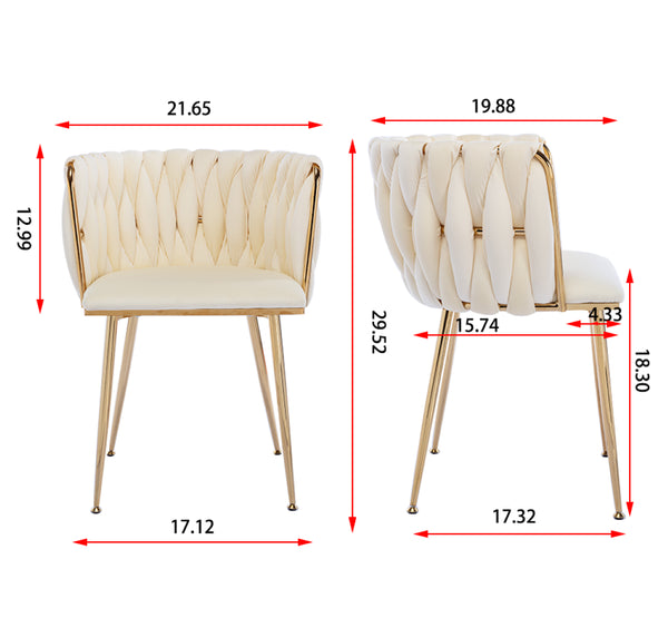 English Elm Modern Glam Velvet Dining Chairs with Gold Metal Frame for Stylish Gathering Spaces Set of 2 Ivory W1249P481822