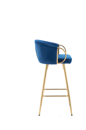 English Elm 30 Inch Velvet Barstools Set of 2 with Gold Legs Chrome Footrest Glam Kitchen Seating W1249P485231