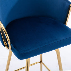 English Elm 30 Inch Velvet Barstools Set of 2 with Gold Legs Chrome Footrest Glam Kitchen Seating W1249P485231