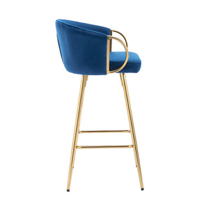 English Elm 30 Inch Velvet Barstools Set of 2 with Gold Legs Chrome Footrest Glam Kitchen Seating W1249P485231