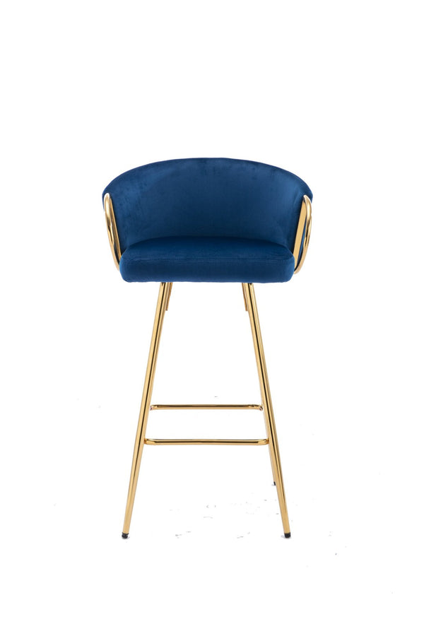 English Elm 30 Inch Velvet Barstools Set of 2 with Gold Legs Chrome Footrest Glam Kitchen Seating W1249P485231