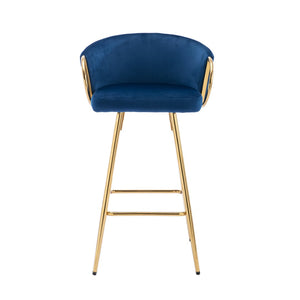 English Elm 30 Inch Velvet Barstools Set of 2 with Gold Legs Chrome Footrest Glam Kitchen Seating W1249P485231