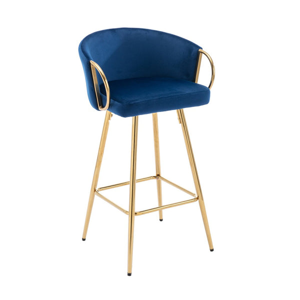 English Elm 30 Inch Velvet Barstools Set of 2 with Gold Legs Chrome Footrest Glam Kitchen Seating W1249P485231