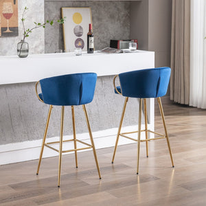 English Elm 30 Inch Velvet Barstools Set of 2 with Gold Legs Chrome Footrest Glam Kitchen Seating W1249P485231
