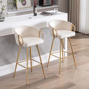 English Elm 30 Inch Velvet Barstools Set of 2 with Gold Legs and Chrome Footrest for Kitchen Island W1249P485234