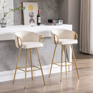 English Elm 30 Inch Velvet Barstools Set of 2 with Gold Legs and Chrome Footrest for Kitchen Island W1249P485234