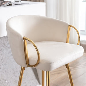 English Elm 30 Inch Velvet Barstools Set of 2 with Gold Legs and Chrome Footrest for Kitchen Island W1249P485234