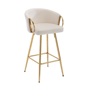 English Elm 30 Inch Velvet Barstools Set of 2 with Gold Legs and Chrome Footrest for Kitchen Island W1249P485234