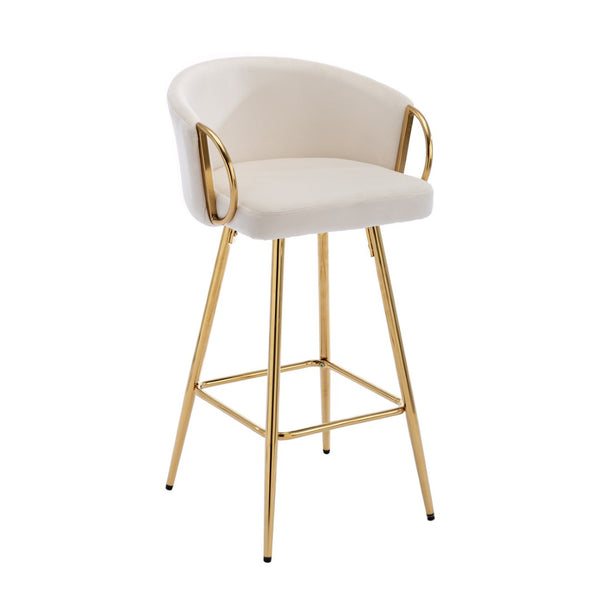 English Elm 30 Inch Velvet Barstools Set of 2 with Gold Legs and Chrome Footrest for Kitchen Island W1249P485234