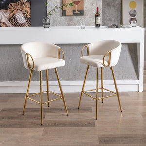 English Elm 30 Inch Velvet Barstools Set of 2 with Gold Legs and Chrome Footrest for Kitchen Island W1249P485234