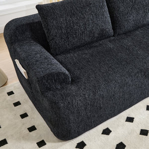 English Elm 67-inch Corduroy Floor Sofa Memory Foam Frameless Lounge with Side Storage Pockets Black W1249P505837