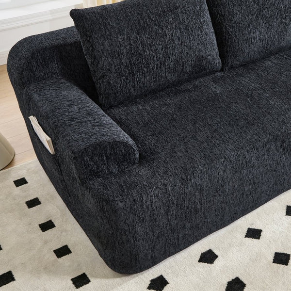 English Elm 67-inch Corduroy Floor Sofa Memory Foam Frameless Lounge with Side Storage Pockets Black W1249P505837