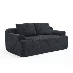 English Elm 67-inch Corduroy Floor Sofa Memory Foam Frameless Lounge with Side Storage Pockets Black W1249P505837