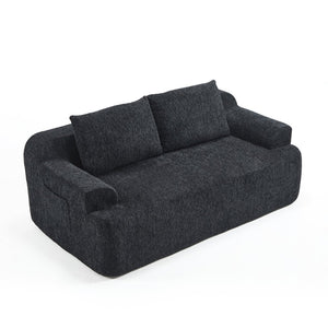 English Elm 67-inch Corduroy Floor Sofa Memory Foam Frameless Lounge with Side Storage Pockets Black W1249P505837