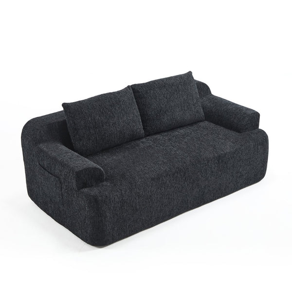 English Elm 67-inch Corduroy Floor Sofa Memory Foam Frameless Lounge with Side Storage Pockets Black W1249P505837