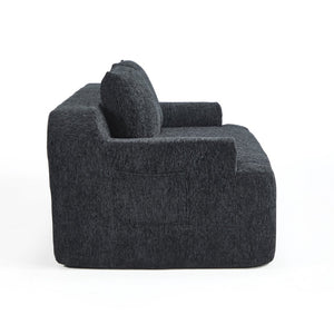 English Elm 67-inch Corduroy Floor Sofa Memory Foam Frameless Lounge with Side Storage Pockets Black W1249P505837
