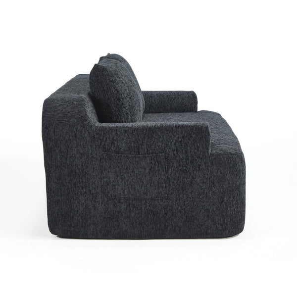 English Elm 67-inch Corduroy Floor Sofa Memory Foam Frameless Lounge with Side Storage Pockets Black W1249P505837