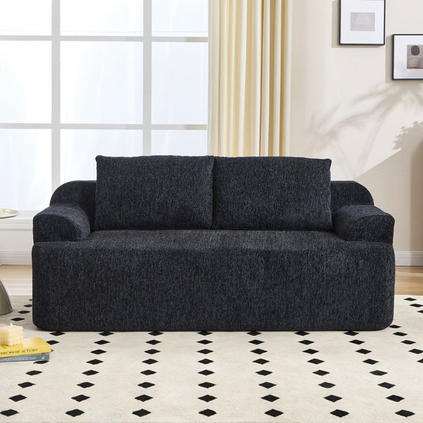 English Elm 67-inch Corduroy Floor Sofa Memory Foam Frameless Lounge with Side Storage Pockets Black W1249P505837