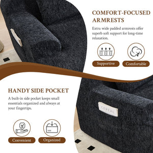 English Elm 67-inch Corduroy Floor Sofa Memory Foam Frameless Lounge with Side Storage Pockets Black W1249P505837