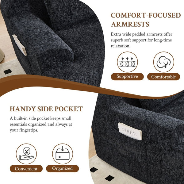 English Elm 67-inch Corduroy Floor Sofa Memory Foam Frameless Lounge with Side Storage Pockets Black W1249P505837