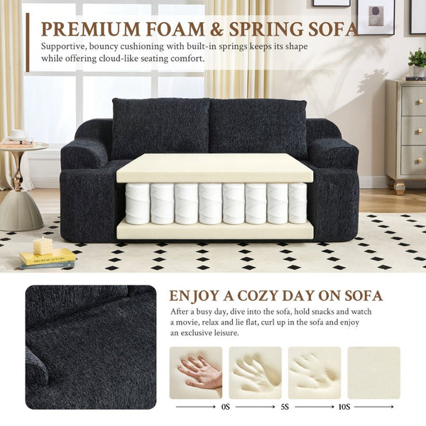 English Elm 67-inch Corduroy Floor Sofa Memory Foam Frameless Lounge with Side Storage Pockets Black W1249P505837