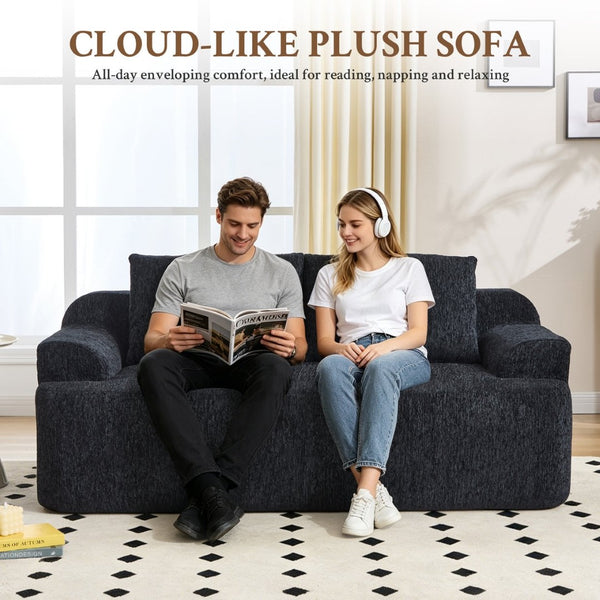 English Elm 67-inch Corduroy Floor Sofa Memory Foam Frameless Lounge with Side Storage Pockets Black W1249P505837