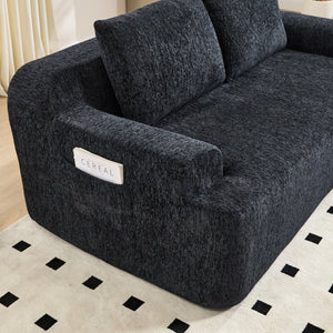 English Elm 67-inch Corduroy Floor Sofa Memory Foam Frameless Lounge with Side Storage Pockets Black W1249P505837