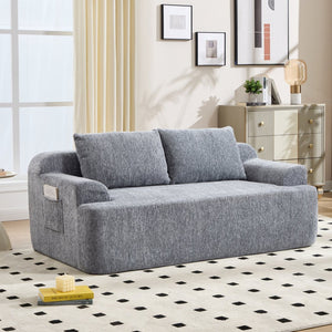 English Elm 67-inch Corduroy Floor Sofa Memory Foam Frameless Lounge with Side Storage Pockets Grey W1249P505846