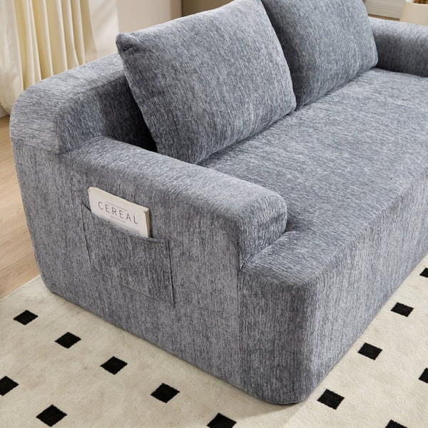 English Elm 67-inch Corduroy Floor Sofa Memory Foam Frameless Lounge with Side Storage Pockets Grey W1249P505846